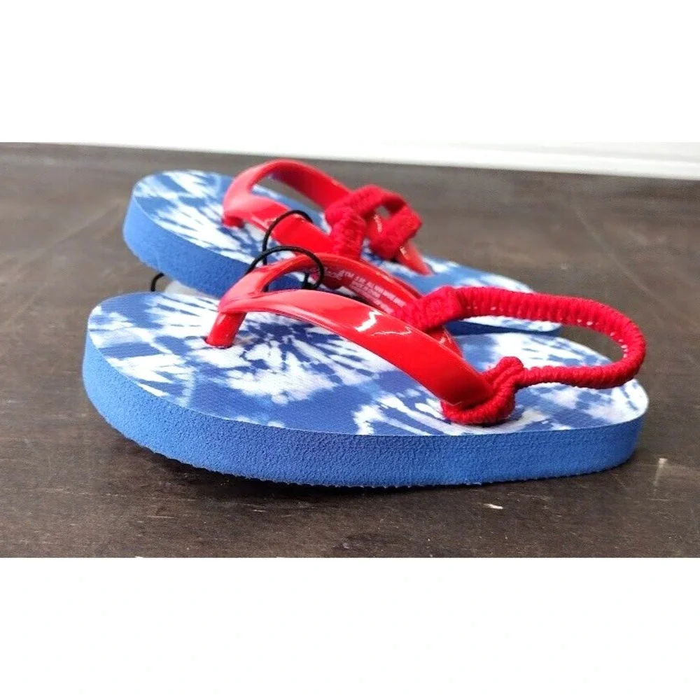 Cat Jack Kids Toddler Flip Flops Sandals Blue Tie Dye Red Strap Size S 5/6‎